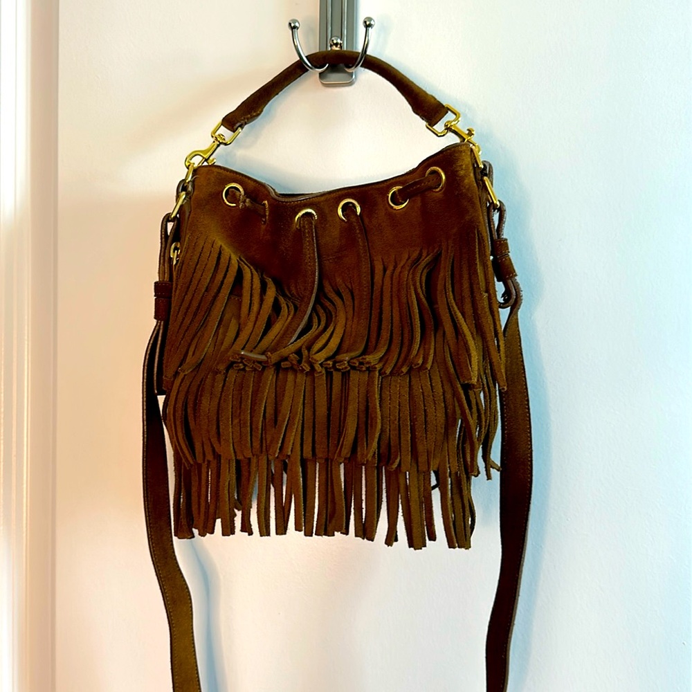 Saint Laurent Small Fringe Suede Emmanuelle Bucket Bag